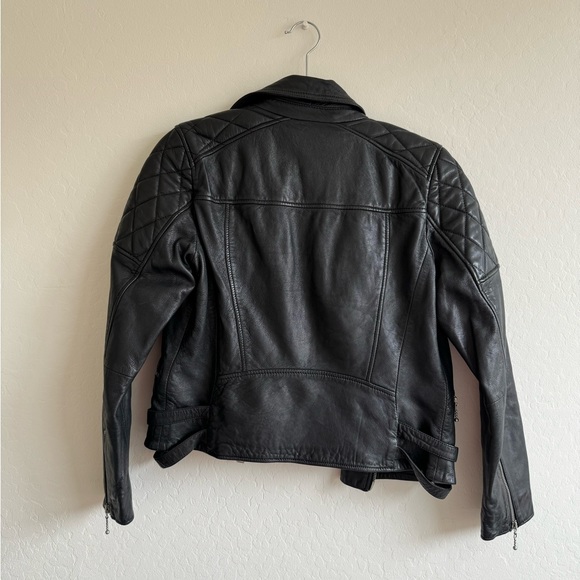 All Saints Armstead Biker Motorcycle Jacket Black Lamb Leather US 6 UK 10 EU 38 - Picture 5 of 5